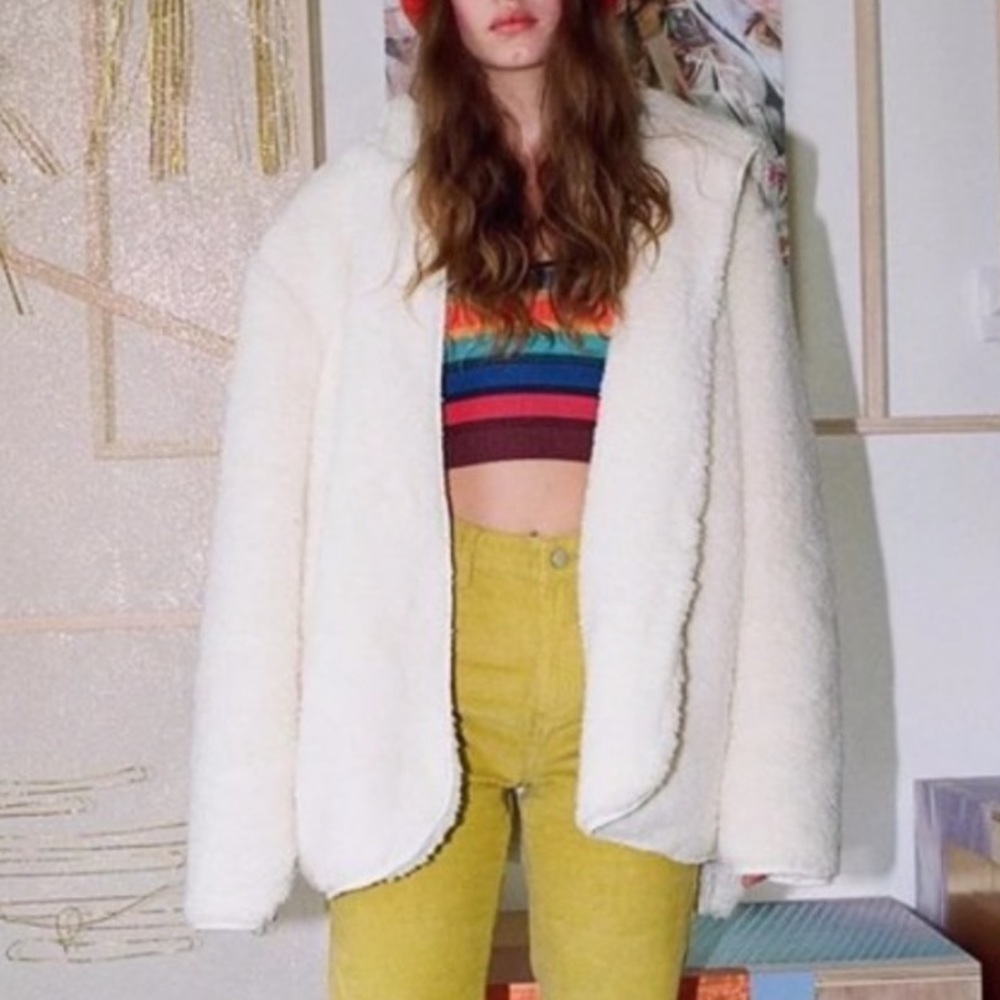 Urban Outfitters Cream Carmella Hooded Teddy Jacket - Medium / large